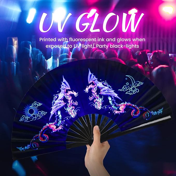 SYNTECSO Folding Hand Fan for Rave, Boots on The Ground Fan, Large Folding Fan for Drag Queen, Women and Men,Clacking Fans for Line Dancing,Parties, Music Festivals, EDM and Decoration