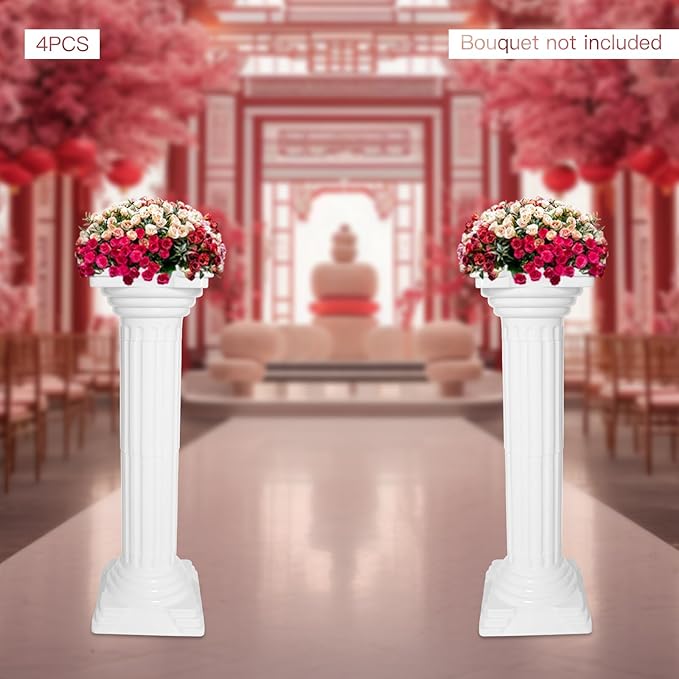 Roman Pillars Decoration Party Flower Pot Columns Set 4Pcs 10.83x10.83x33.86in Decor Pedstal Stand Flower Floral Wedding Party Event Road Decorative Columns (10.83x10.83x33.86in)