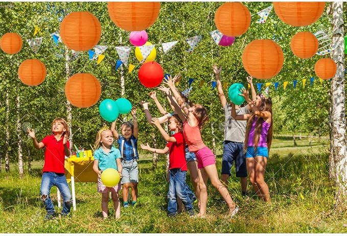 BEISHIDA Orange Round Paper Lanterns Decorative Hanging Asia Chinese Japanese Paper Lanterns Lamp for Birthday Wedding Halloween Baby Bridal Shower Fall Home Decor Party Decoration(10 Packs)