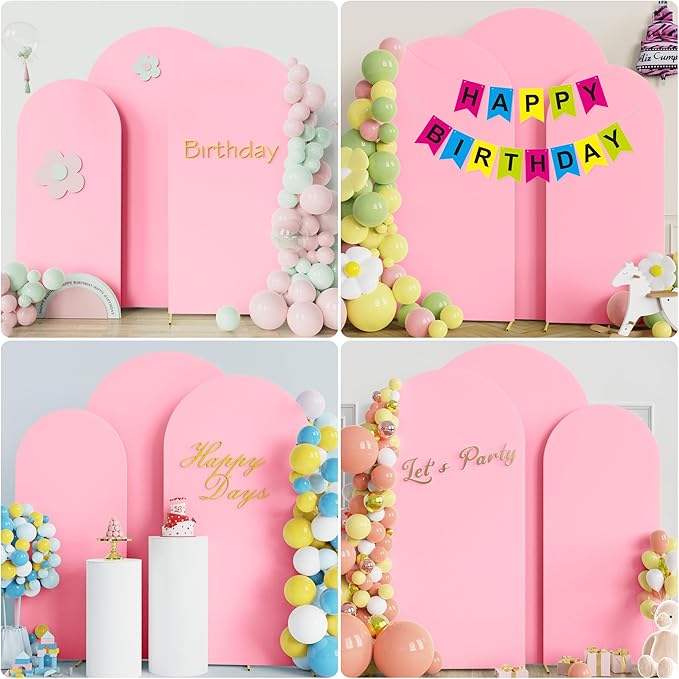 Fomcet Set of 3 Wedding Arch Covers - 6FT, 6.6FT, 7.2FT Pink 2-Sided Round Top Spandex Arch Backdrop Cover Fitted Fabric for Birthday Party, Baby Shower, Wedding Stand Decoration