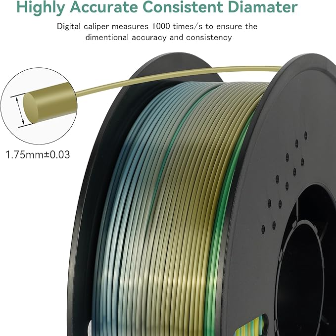 Kingroon Silk PLA Filament 1.75mm Rainbow Color Changing Filament 3D Printer Filament 1kg Dimensional Accuracy ±0.03mm,Fit Most 3D Printer(Forest)