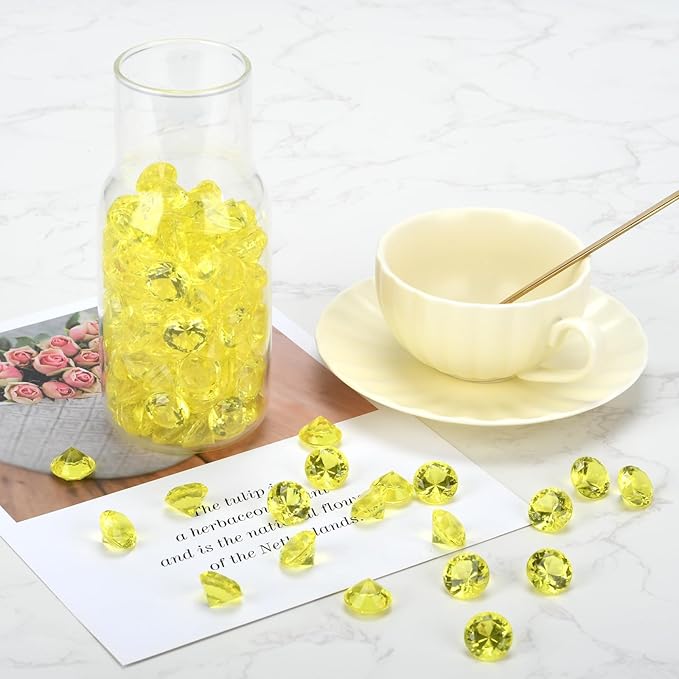 Fake Diamond Christmas Decoration, 280 pcs 20 mm Acrylic Diamond for Table Scatters Vase Fillers Yellow