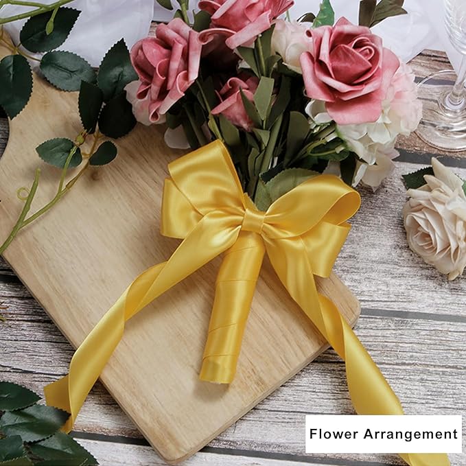 1-1/2" x 50 Yards Gold Satin Ribbon Single Faced Fabric Ribbons for Gift Wrapping, Crafting, Floral Arrangements, Flower Bouquet, Wedding, Home Decor