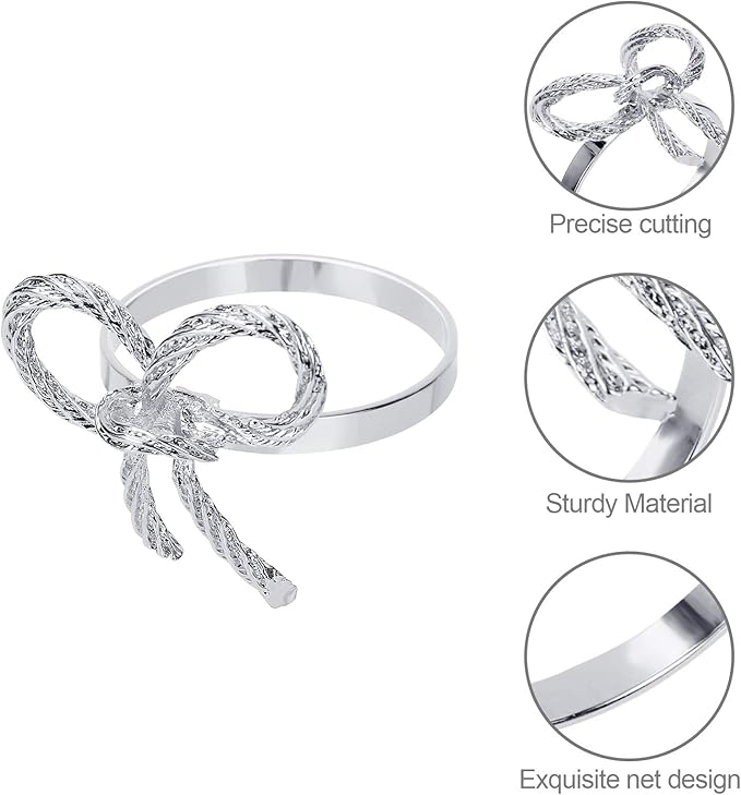 Pack of 12 Napkin Rings Alloy Hollow Out Flower Napkin Holder Dinning Table Napkin Ring for Dinner Parties Wedding Banquet Table Setting Family Gatherings Table Decor(Silver,12)