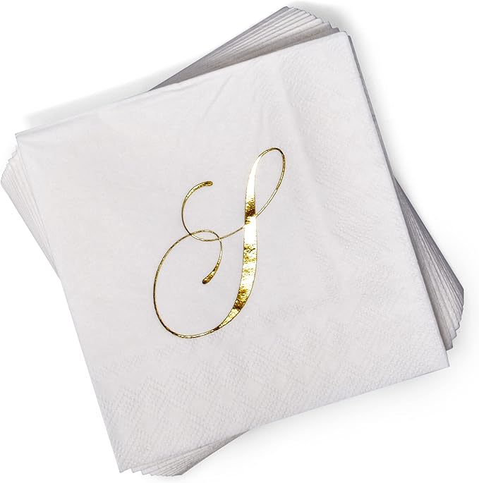 Gift Boutique 100 Gold Monogram Cocktail Napkins Letter S Disposable Paper Pack Elegant Metallic Golden Foil Hand Napkin for Powder Room Wedding Holiday Birthday Party Baby Shower Decorative Towels