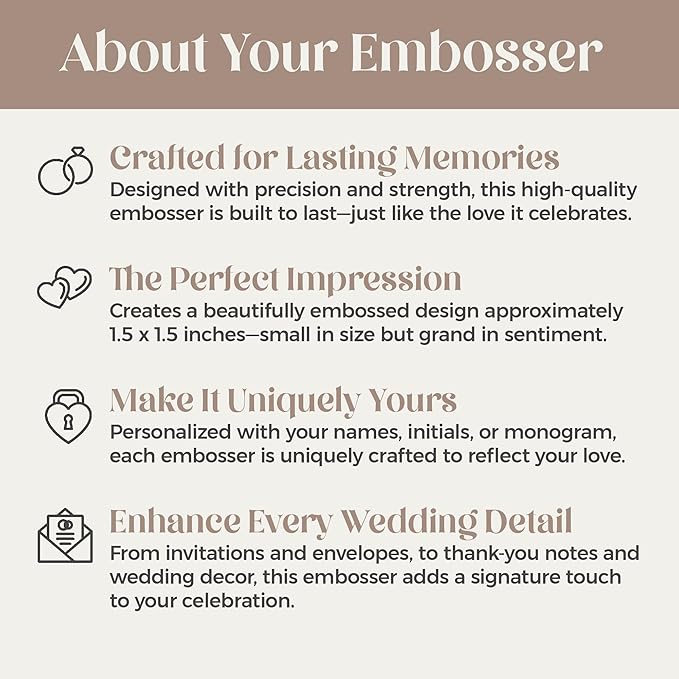 Personalized Wedding Embosser | Custom Made with Initials or Monograms for Couples | Elegant Designs for Stationery, Invitations, Napkins, and More (Design 7)