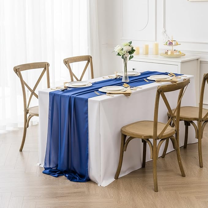 12Pack 9ft Chiffon Table Runner 14x108 Inch Sheer Romantic Table Runner for Wedding Birthday Party Bridal Shower Outdoor Decoration-Royal Blue