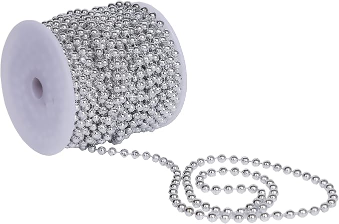 Faux Silver Pearl Beads Garland - 6mm Christmas Tree Beads 22 Yards Spool Pearl String Roll for Wedding Party Christmas Tree Decoration
