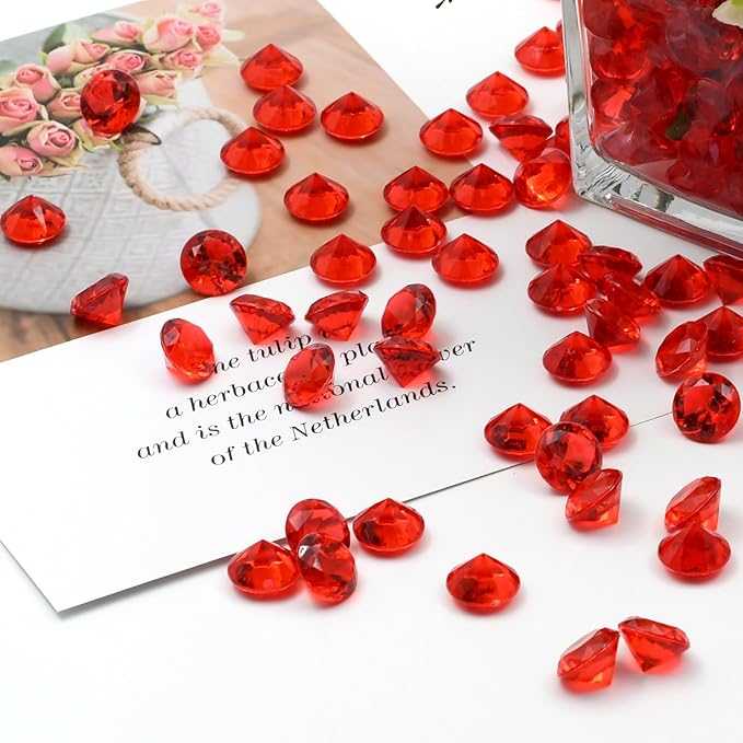 Fake Diamond Christmas Decoration, 280 pcs Red 20 mm Acrylic Diamond for Table Scatters Vase Fillers