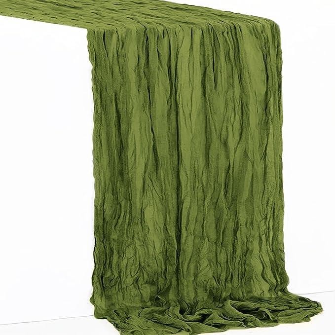 1 Pack Olive Green Cheesecloth Table Runner 35x120 Inch 10Ft Rustic Gauze Cheese Cloth Table Runner Sheer Cheesecloth Table Runners for Wedding Party Bridal Shower Decoration