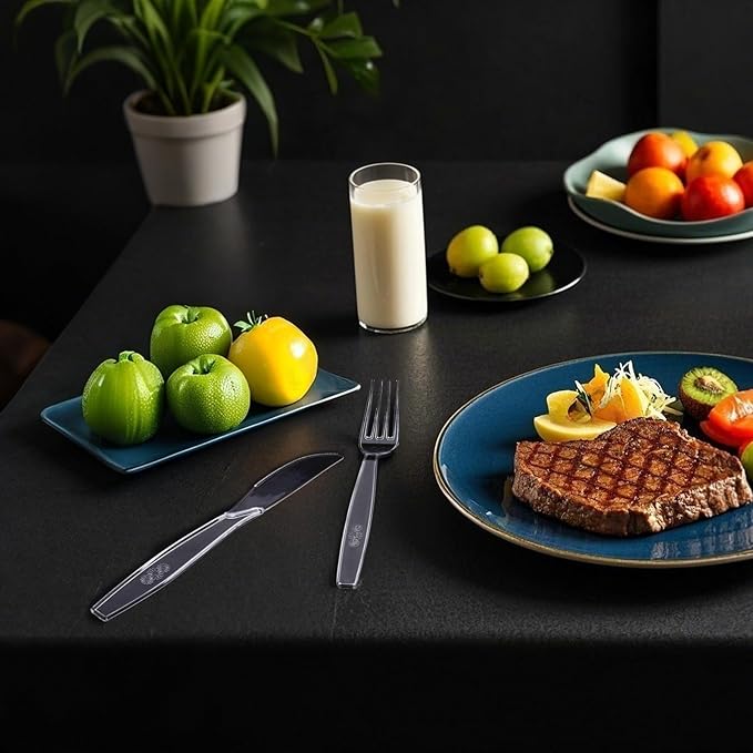 SACATR 1000 Count Plastic Silverware Heavy Duty - 400 Forks, 400 Spoons, 200 Disposable Knives, BPA-Free, Disposable Plastic Cutlery Set, Plasticware Suitable for Party Everyday Use 