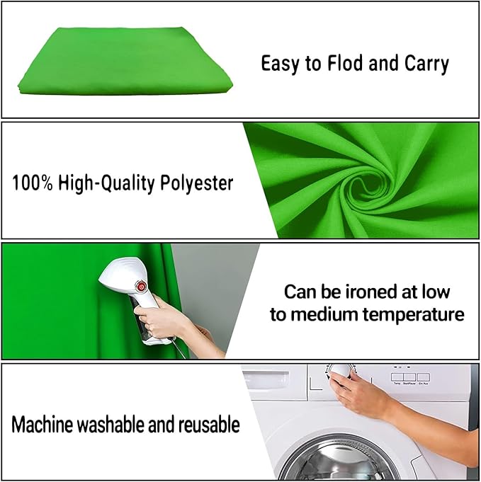 8x10FT Green High Density Fabric Screen Backdrop, Solid Color Photography Background for Video, Studio, Photo, Live, Editing