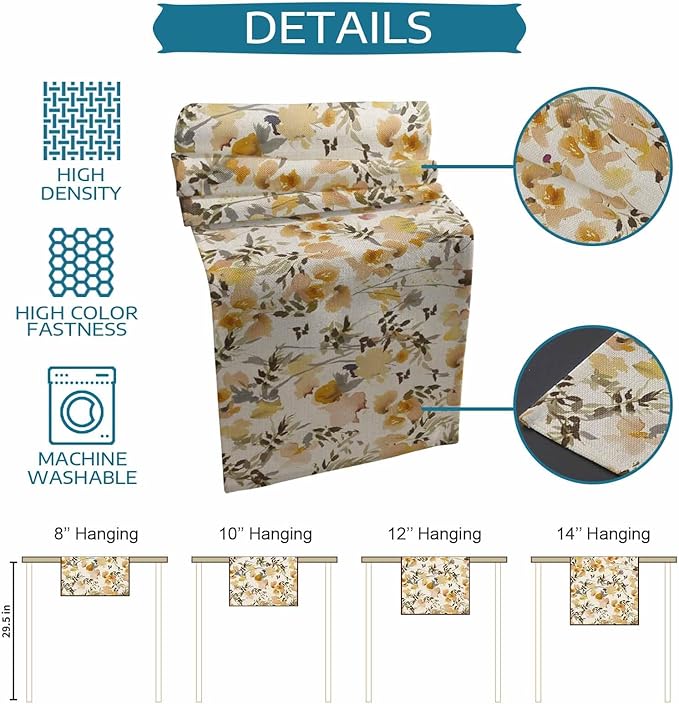 Vintage Orange Flower Cotton Linen Table Runner for Dining Kitchen, Wedding Outdoor Party Tablerunners Decoration, Farmhouse Botanical Floral Retro Dresser Scarf Coffee Tablecloth Runners 13''x120''