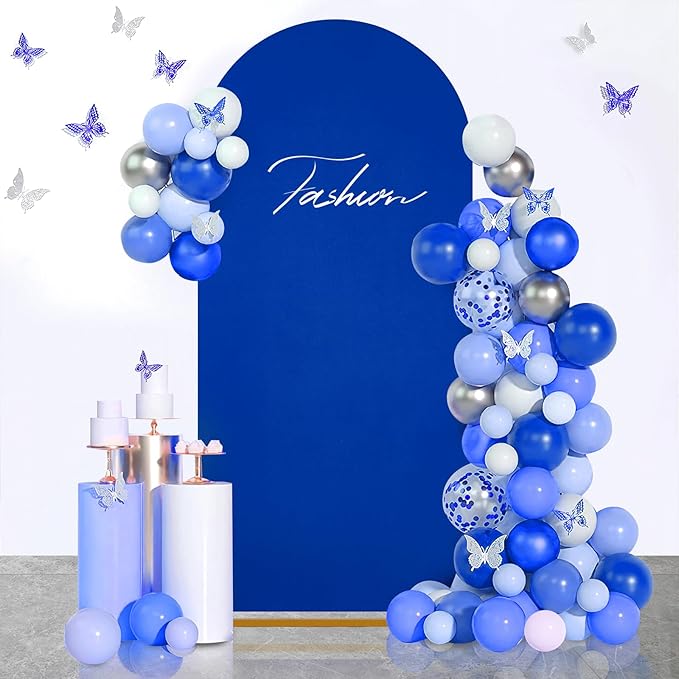 SoarDream Navy Blue Wedding Arch Backdrop Cover 6.6FT Spandex Fitted Navy Blue Wedding Arch Covers Round Top Chiara Arches Backdrop Cover Fabric for Baby Shower Balloon Party Decoration