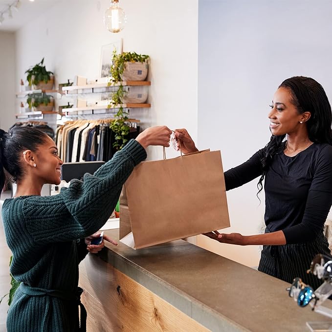 MESHA Kraft Paper Bags 16X6X12 Brown Large Gift Bags with Handles Bulk,300 Pcs for Small Business,Birthday Wedding Party Favor Bag,Paper Shopping Bag