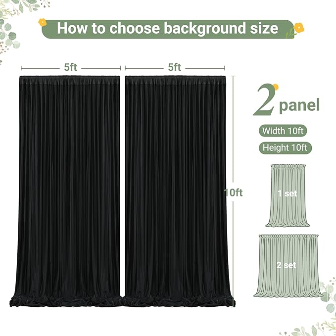 Black Tulle Backdrop Curtain for Parties Wedding,10ft x 10ft Wrinkle Free Curtain Backdrop,2 Layer Drapes for Backdrop,Polyester Wedding Back Drop for Bridal Shower Birthday Baby Shower Photography