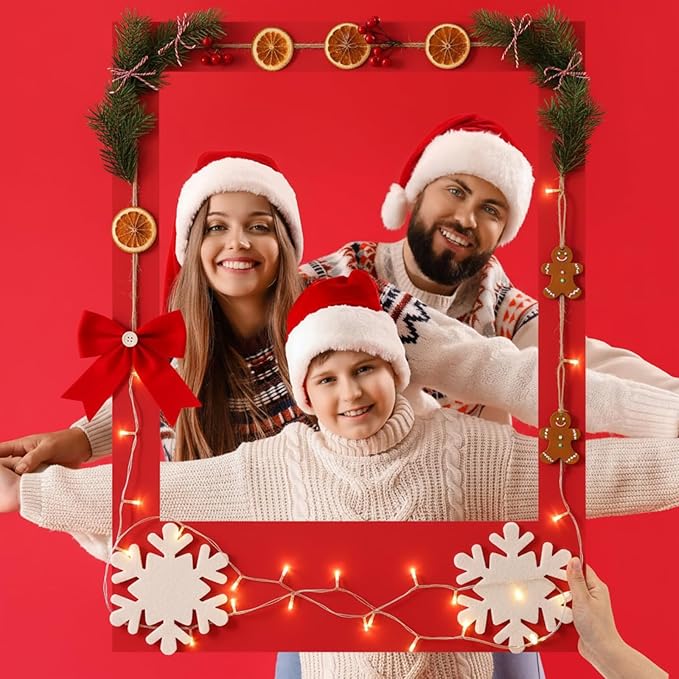 32 x 24 Inch Large Blank DIY Photo Booth Props Picture Frame Party Frame DIY Photo Booth Props Selfie for Halloween Christmas Birthday, Holiday Party (Red,Christmas)