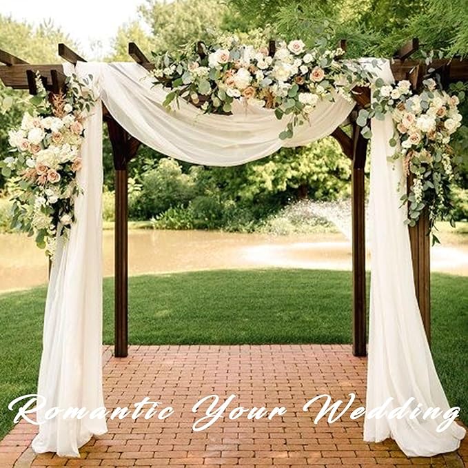 Wedding Arch Draping Fabric 8 Panels 20Ft Length x 28" Width Ivory Arch Drapes Chiffon Fabric Sheer Curtains Backdrop for Party Bridal Ceremony Ceiling Decor Wedding Stage Reception Decorations