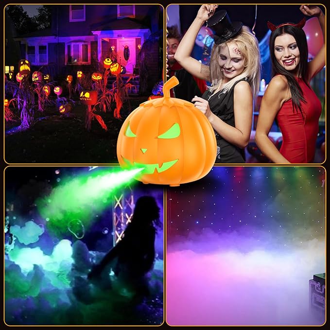 Fog Machine with LED RGB Lights, 800W Halloween Fog Machine with Remote Control, Pumpkin Smoke Machine 12 Colors Lighting Effect for Halloween Band DJ Show Club Outdoor Camping, 2 Pack