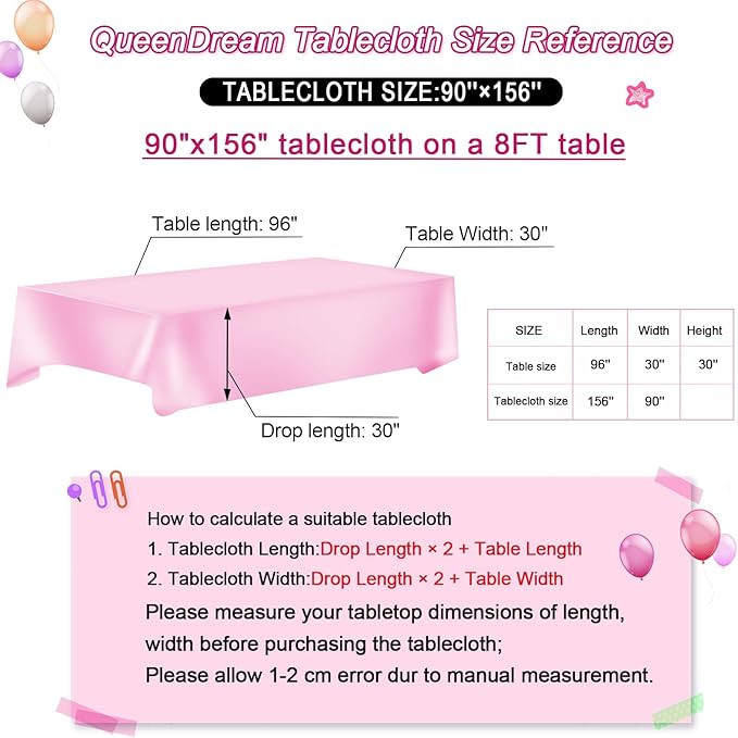 QueenDream Hot Pink Wedding Sequin Tablecloth 90 x 156 Inch Rectangle Glitter Table Cloth for Birthday Party Baby Shower Decor