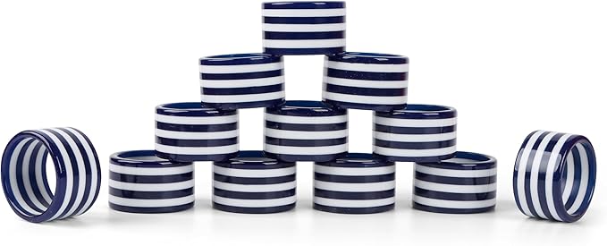 Set of 12 Epoxy Napkin Rings – Elegant Navy Blue & White Napkin Holders for Table Decor, Parties, Weddings & Dining - Modern Round Serviette Rings for Home & Holiday Celebrations - CLEENTABLE
