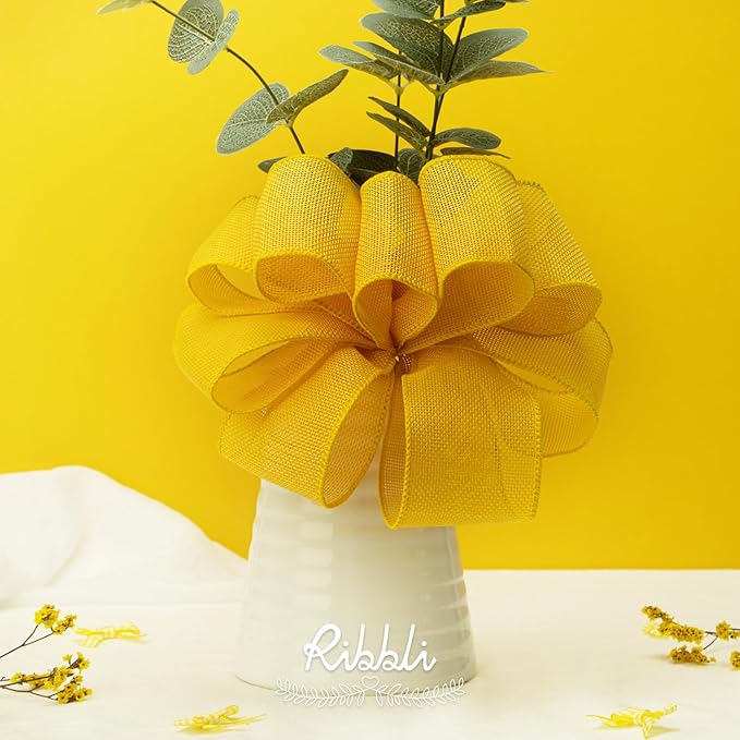 Ribbli Yellow Burlap Wired Ribbon, 2-1/2” Inch x Continuous 20 Yard, Wired Edge Ribbon for Wreaths,Big Bows,Tree Decoration,Outdoor Decoration