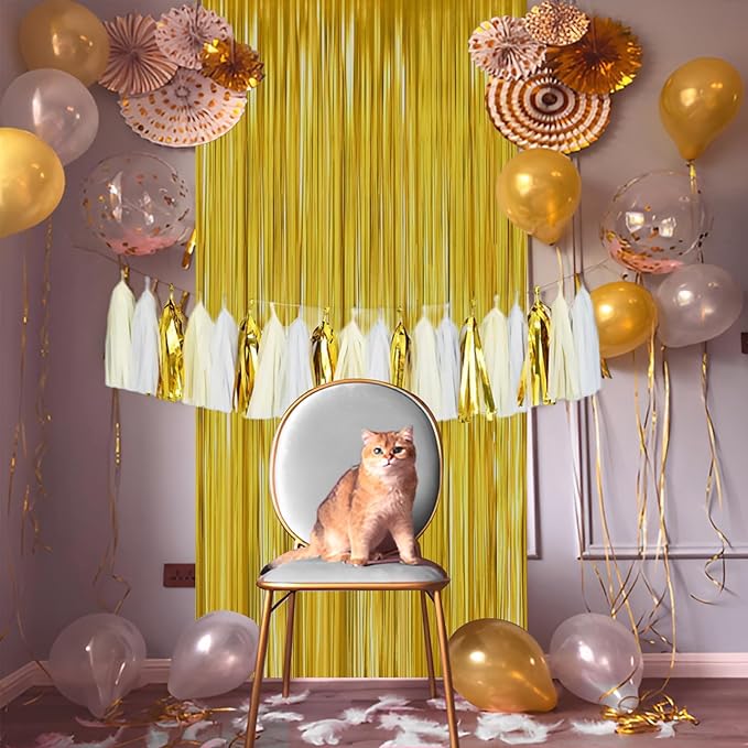 Gold Foil Fringe Curtain 3.3×8.3FT 2 Packs, Metallic Tinsel Curtains Party Streamers for Birthday Graduation Baby Shower Decoration (2pcs,3.3FT×8.3FT, Gold)