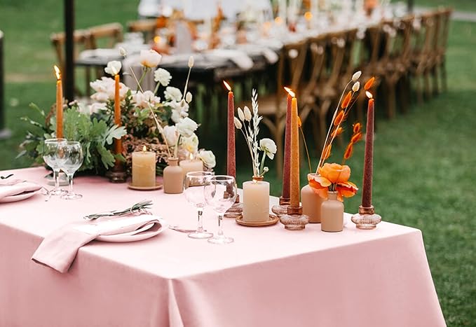 10 Packs Satin Tablecloth 57 x 108 Inch Rose Gold Rectangular Table Cloth Silk Tablecloth Smooth Fabric Overlay Satin Table Cover Decoration for Wedding Party Banquet Events
