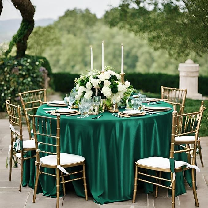 6 Pack 120 Inch Hunter Green Satin Tablecloth - Premium Bright Silky Round Tablecloth Overlay Smooth Fabric Table Cover, Table Decoration for Wedding Party Banquet Events Restaurant Kitchen Dining