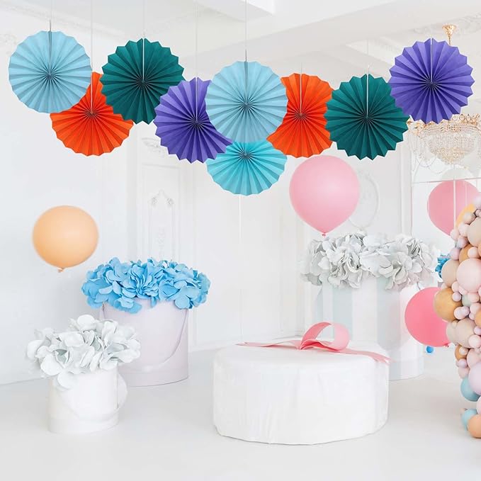 Blue Graduation Party Decor,Baby Blue Party Decorations,Christmas Baby Shower Decorations,Under The Sea Decorations,Blue Bachelorette Party 12in Hanging Paper Fans 30 Color DIY Set (Light Blue)
