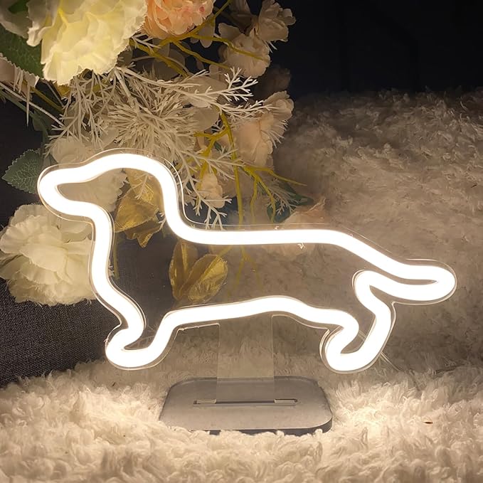 Dog Table Number Neon Sign Desk Lamp Night Light Wedding Letter LED Neon Sign Wedding Table Decorations Neon Light Shop Bedroom Home Room Decor Christmas Party Warm White USB 25Ă16 CM