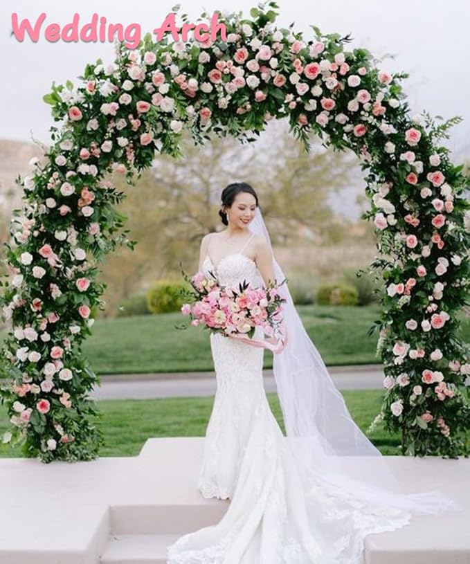 Queension Metal Arch Backdrop Stand 7Ft Wide 7.7Ft High, Wedding Arch Frame for Wedding Decorations, Balloon Arch Stand with Base for Ceremony, Outdoor Garden Arch Trellis for Climbing Plants, Black