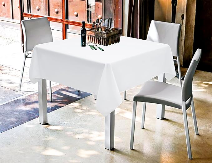 6 Pack White Square Tablecloths 52 x 52 Inch, White Polyester Table Cover for Square Table, Stain and Wrinkle Resistant Washable Fabric Tablecloth, Polyester Tablecloth for Restaurant Banquet Party