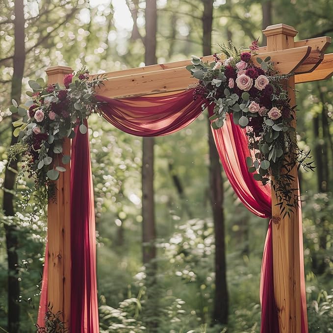 Wokceer Wedding Arch Draping Fabric 6 Panels 28.7" x 20FT Burgundy Drapes Sheer Fabric Backdrop Arch Draping Fabric for Wedding Ceremony Birthday Party Bridal Shower Decoration