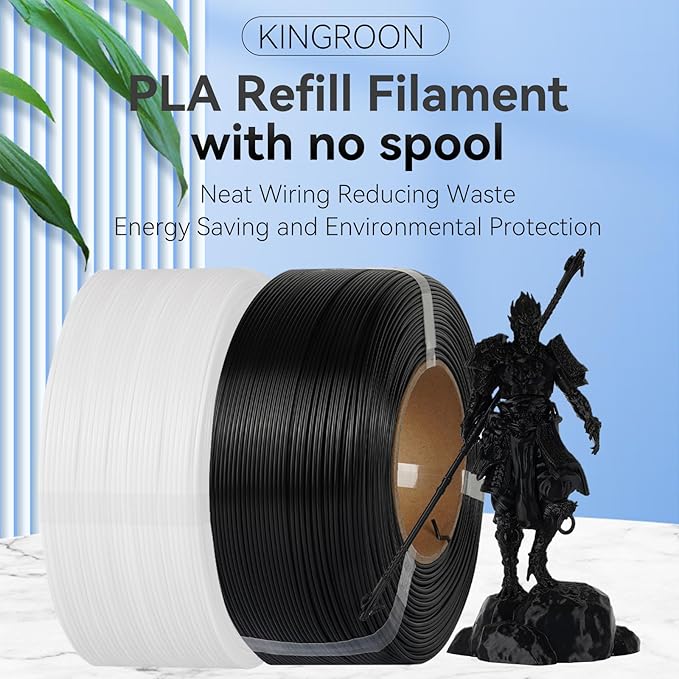 Kingroon PLA Filament 1.75mm Without Tray 3D Printer Filament 1kg PLA Filament Dimensional Accuracy +/- 0.02mm,Fit Most FDM Printer,White