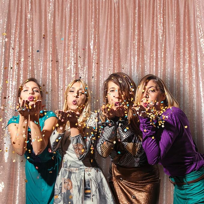 SquarePie Sequin Backdrop Curtain Not See Through Thick Background for Party 4FT x 8FT Rose Gold