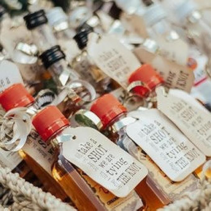Take a Shot we Tied the Knot (or Take a shot we are tying the knot) Wedding Personalized CardStock Keepsake Souvenir Favor Tag sets of 25 Tags (Small 1 1/8" x 2")