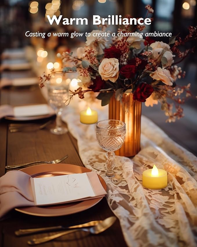 Homemory 24pcs Flameless LED Tea Lights with Remote & Timer, 400+Hours Realistic Flickering Battery Candles for Seasonal, Tabletop, and Centerpieces Decor