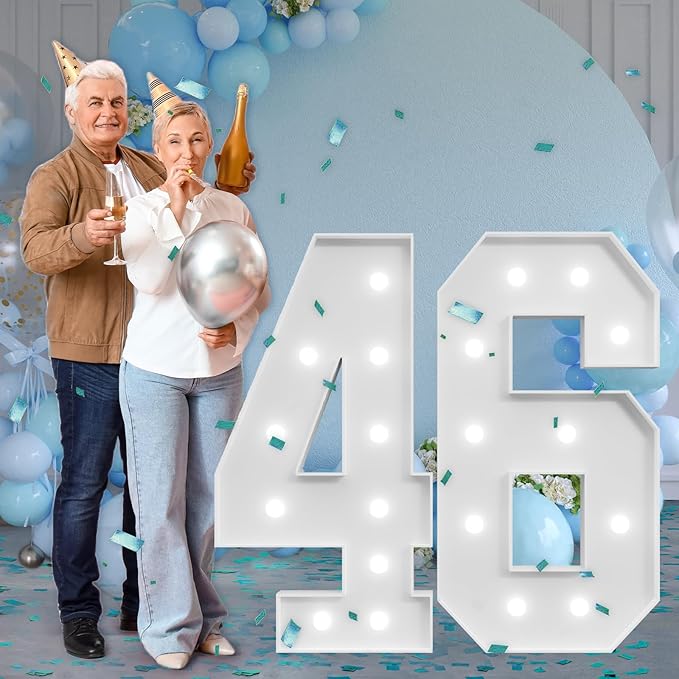 imprsv Marquee Numbers Large 46th-Birthday Decorations: 4ft Light Up Number Party Decor 46 Year Old 64th Birthday Decoration Backdrop 64 Anniversary Cardboard Big Mosaic Balloon Frame Number 46