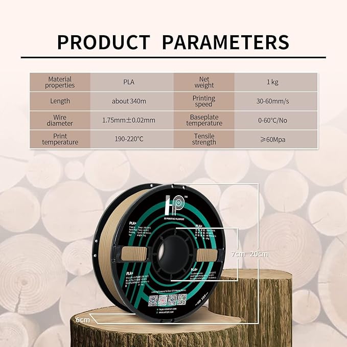 PLA Filament, Wood PLA, 3D Printer Filament, PLA Filament 1.75mm Dimensional Accuracy +/- 0.02mm, 1KG Spool (2.2 lbs), Fit Most FDM Printer (Wood)