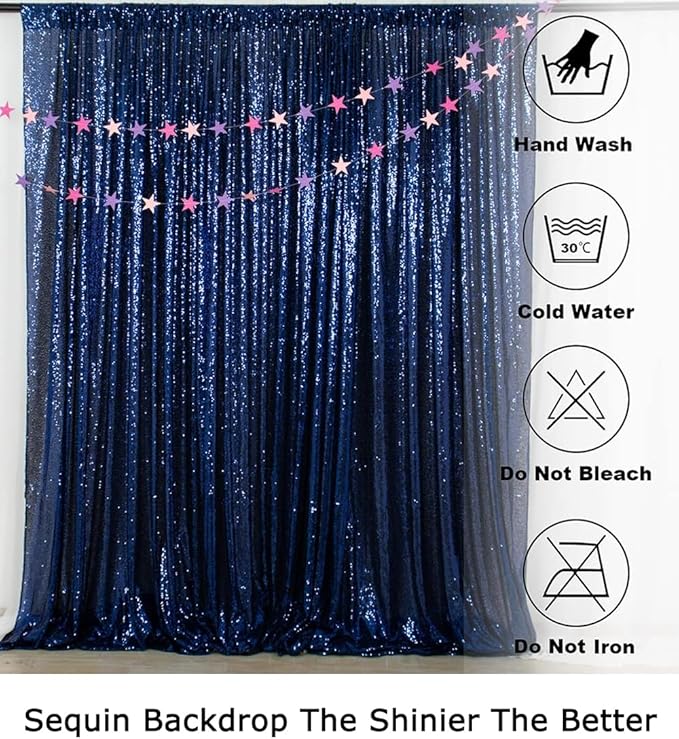 ShiDianYi Navy Blue Sequin Backdrop Curtain 10FTX10FT Photo Backdrops Shimmer Curtains for Birthday/Holiday/Banquet Decoration Background