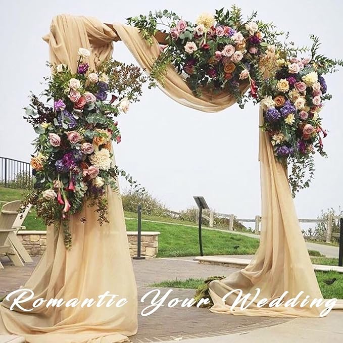 4 Panels Wedding Arch Draping Fabric 20Ft Length x 28" Width Champagne Arch Drapes Chiffon Fabric Sheer Curtains Backdrop for Party Bridal Decorations Wedding Ceremony Ceiling Stage Reception Decor