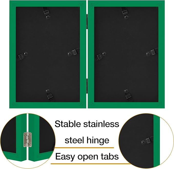 decorUhome Double 5x7 Picture Frame Vertical, Engineered Wood Bifold Photo Frame with Plexiglass for Tabletop Display, 5x7, Green