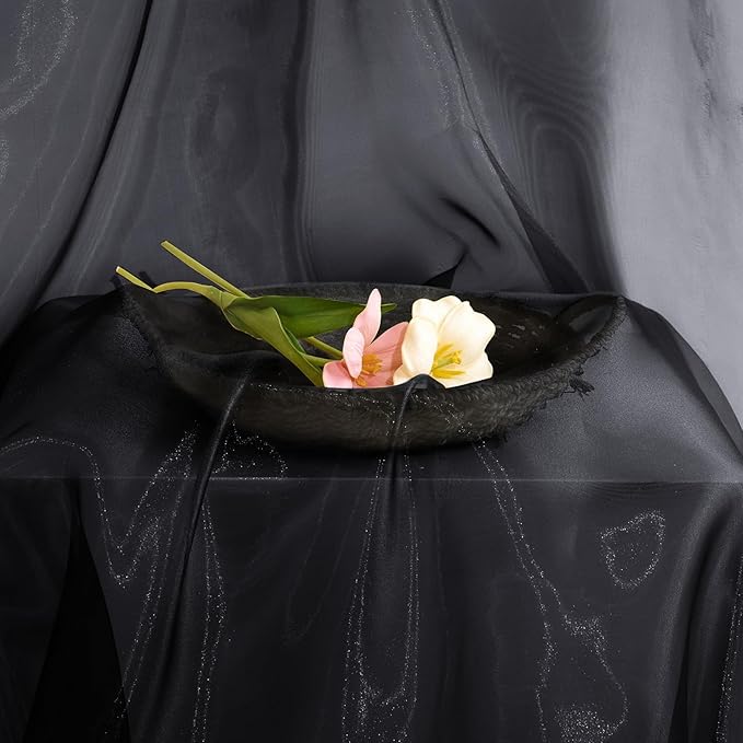 P Pothuiny Sheer Organza Fabric by The Yard, 3 Yards x 60 Inch Wide Bridal Black Organza Tulle Fabric Roll Shiny Gauze Fashion Dress Sewing Craft for Wedding Party Decorations Backdrop