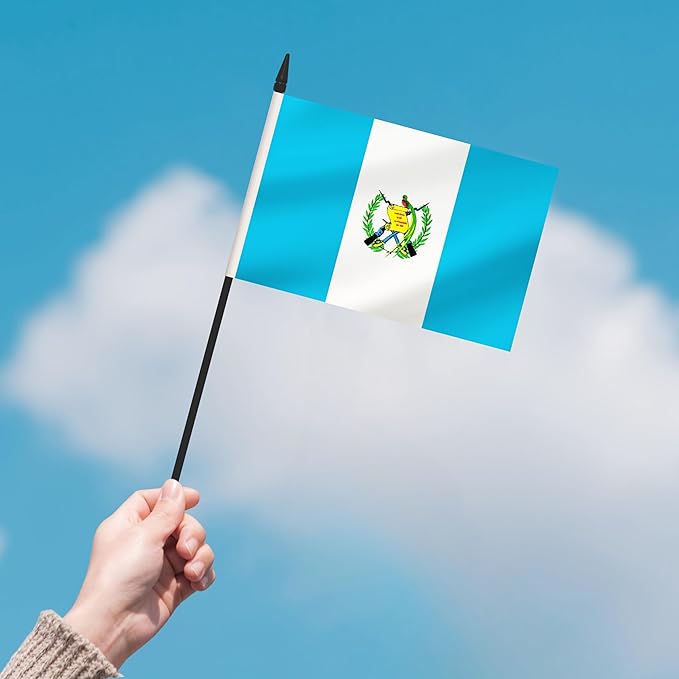 2 Pack Guatemala Desk Flag Set, Guatemalan Desktop Small Miniature Table Office Flag with 12" Black Pole and Black Base, Offices, Classroom, Home, Festival Decoration (Guatemala)