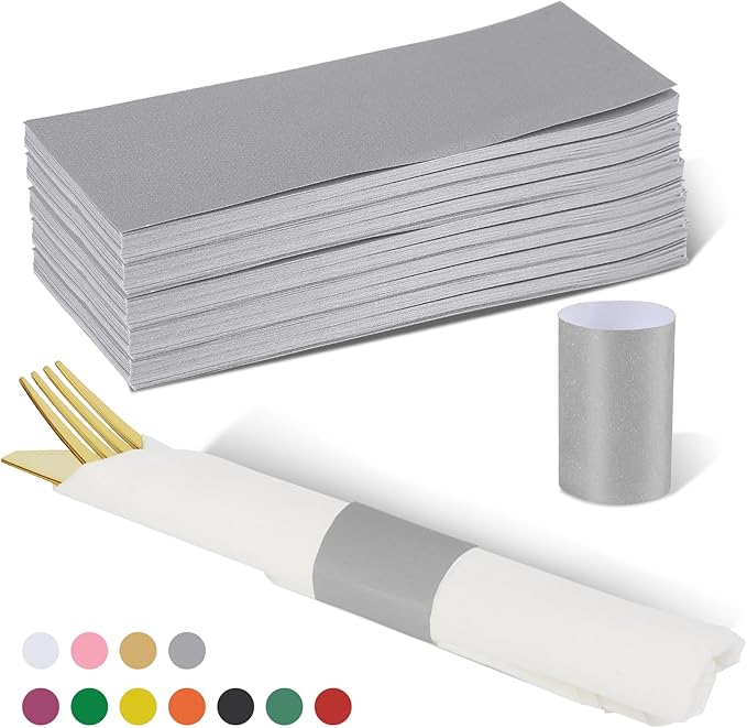 Germiwipe Gray Paper Napkin Bands Box of 500,Napkin Rings Self Adhesive,Silverware Wraps Bands,Perfect for Birthday Parties, Weddings, Family Reunion & Events(Gray - 500 PCS)