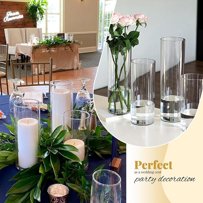 12Pack Glass Cylinder Vases for Centerpieces - 6 Inch Tall Flower Vase for Wedding Decorations, Floating Candle Holder Vase Bulk,Glass Hurricane Candle Holders for Table Shelf, Party, Home Decor