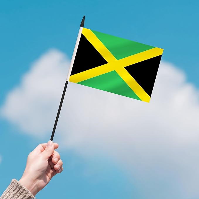 2 Pack Jamaica Desk Flag Set, Jamaican Desktop Small Miniature Table Office Flag with 12" Black Pole and Black Base, Offices, Classroom, Home, Festival Decoration (Jamaica)