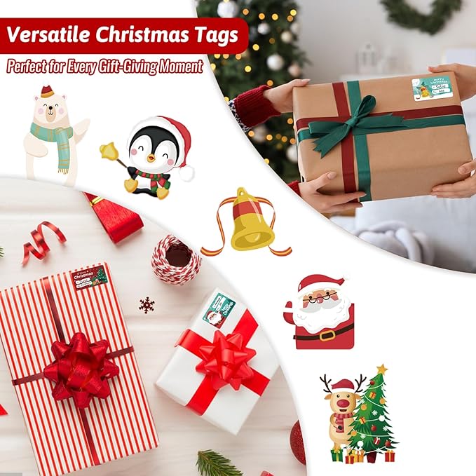 500 PCS Christmas Gift Tags Christmas Santa Claus Stickers Self Adhesive Cartoon Christmas Tag Christmas Festival Holiday Decor(New)