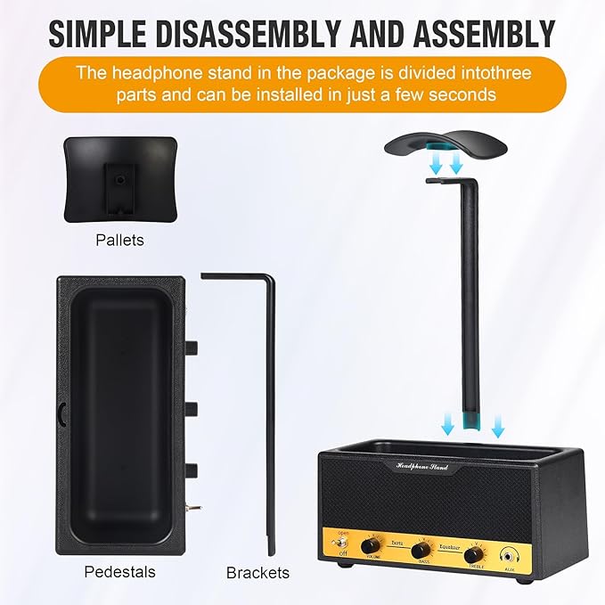 Headphone Stand with Cable Storage, Display Music Lovers' Decorative Items & Suitable Headphone Holder, Contains 1 Base 1 Support Rod 1 Headrest (Cloth Texture Black)